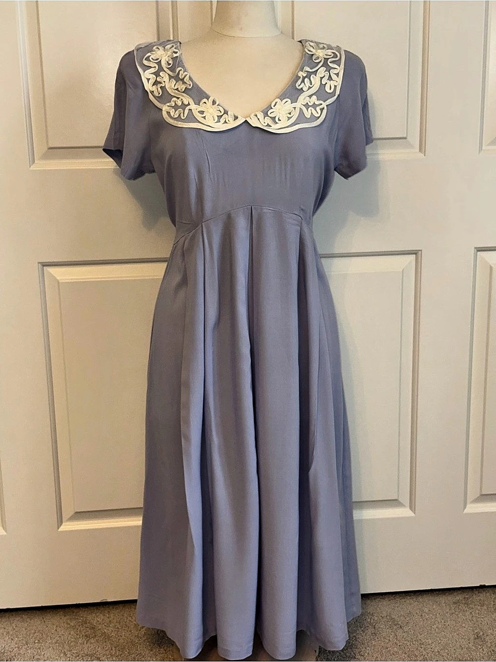 Expo Petite Embroidered Collar Midi Dress in Periwinkle Size 12